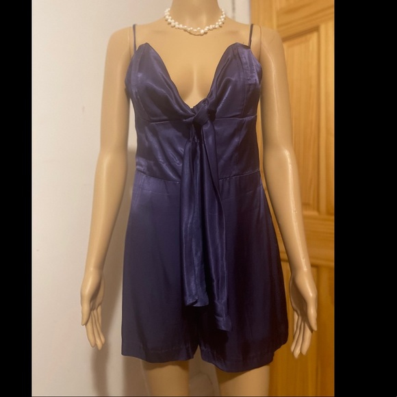 Karina Grimaldi blue silk lowcut romper size S - Picture 2 of 4